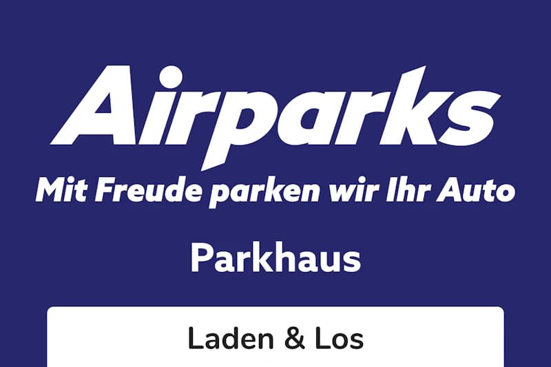Wortmarke Airparks mit dem Zusatz Parkhaus und Laden & Los.
